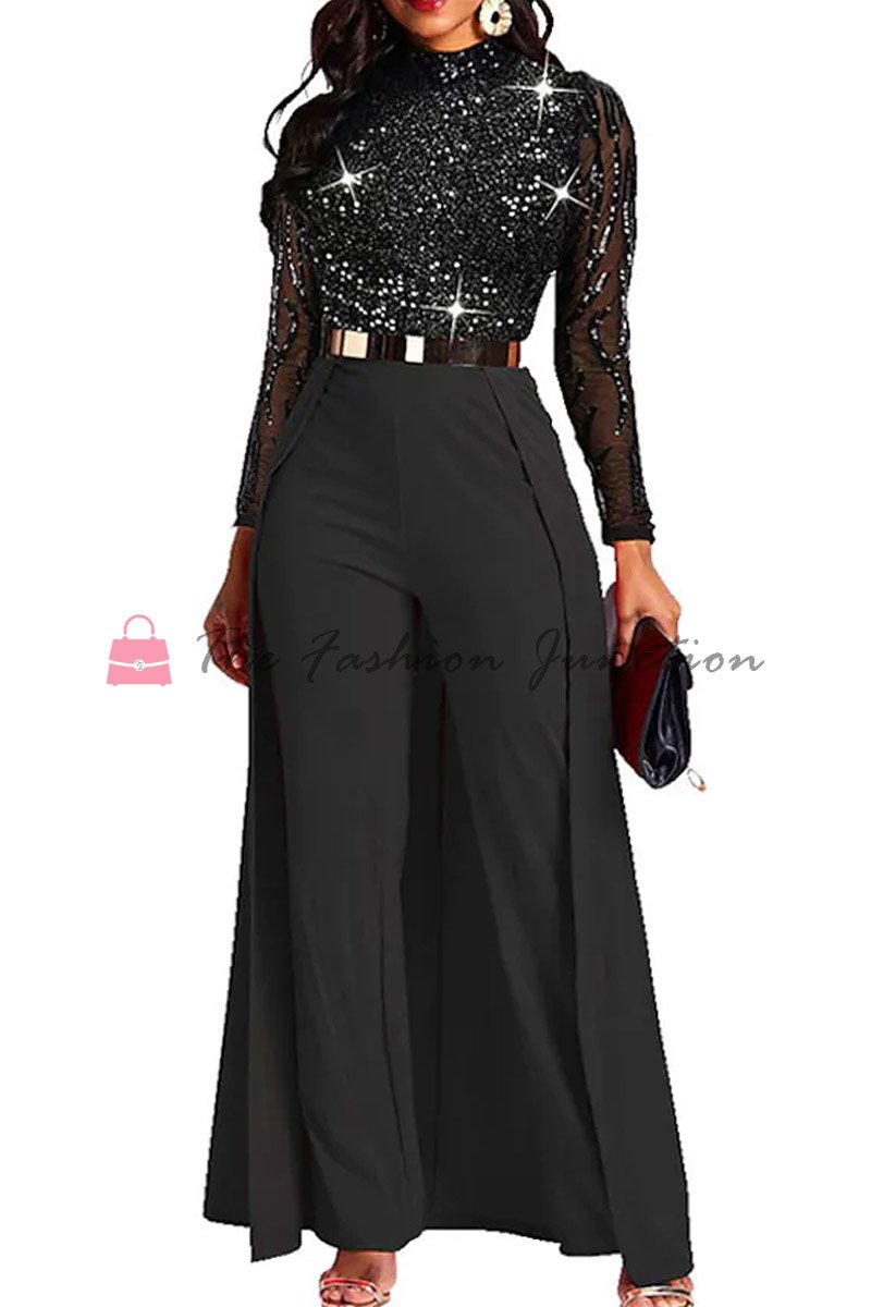 Best Christmas dresses for womens 5 Black jumpsuit Dress with Gold Waist Belt for Women Christmas