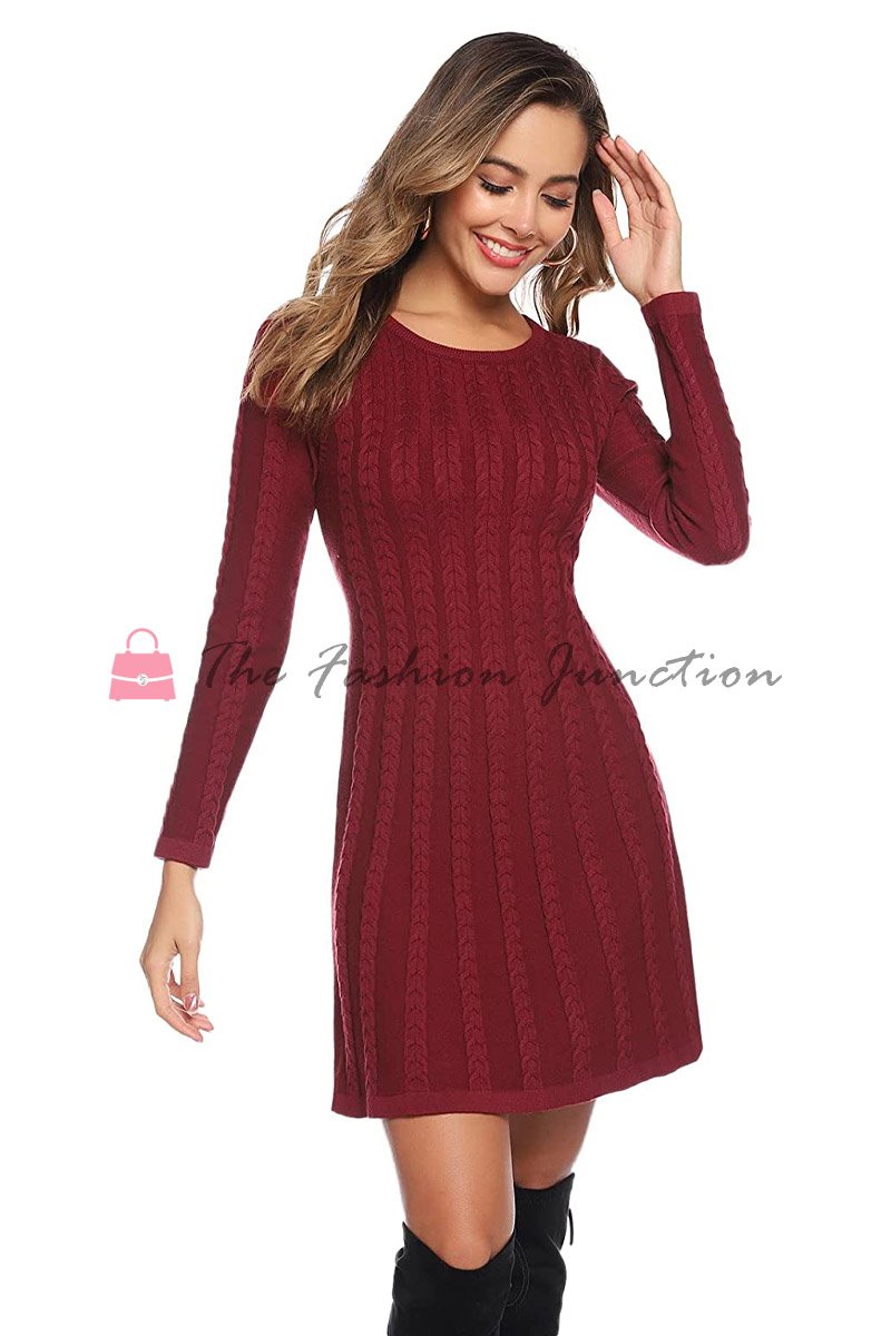 Knitted Dress for Women Cable Twist Jumper Dress