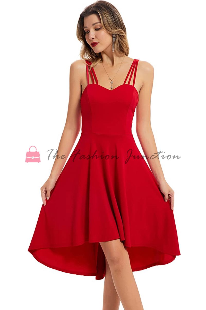 Best Christmas dresses for womens 6 Fit And Flared Elegant Strappy Sleeveless Cocktail Red Dress For Christmas