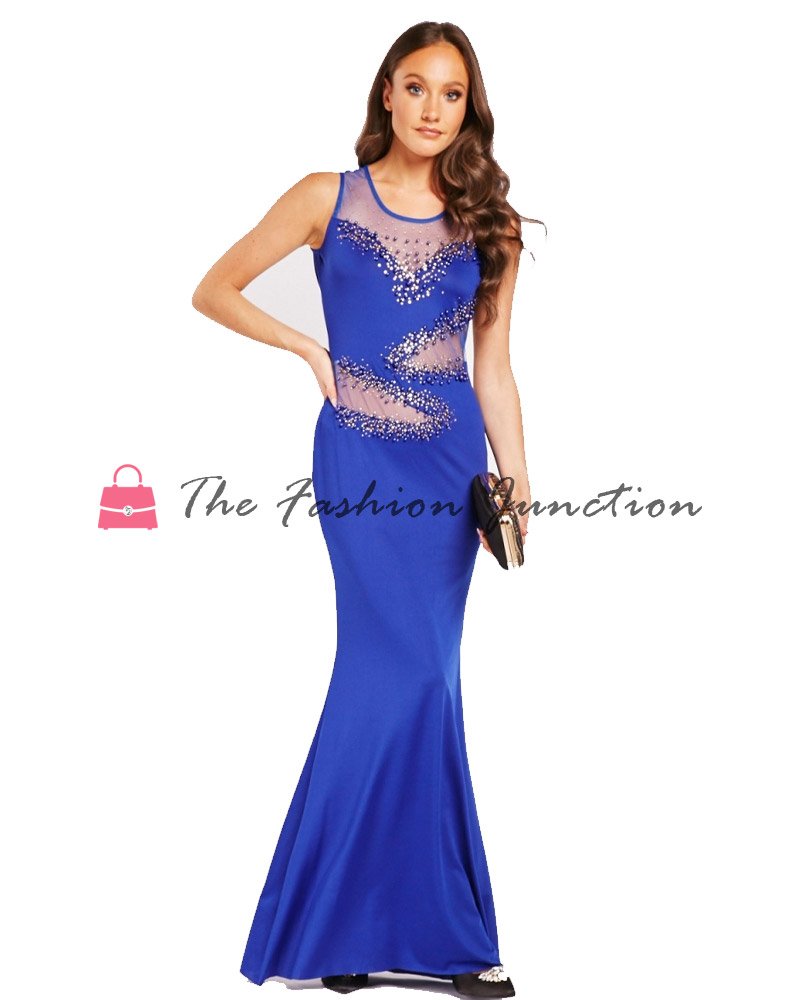 Cheap maxi dresses uk - Best Mexi Dresses for Womens 4 Women Blue Embellished Mesh Insert Maxi Dress